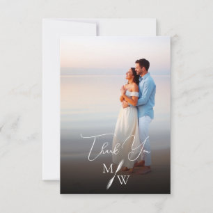 Tarjeta De Agradecimiento Simple guion monograma foto de boda blanca
