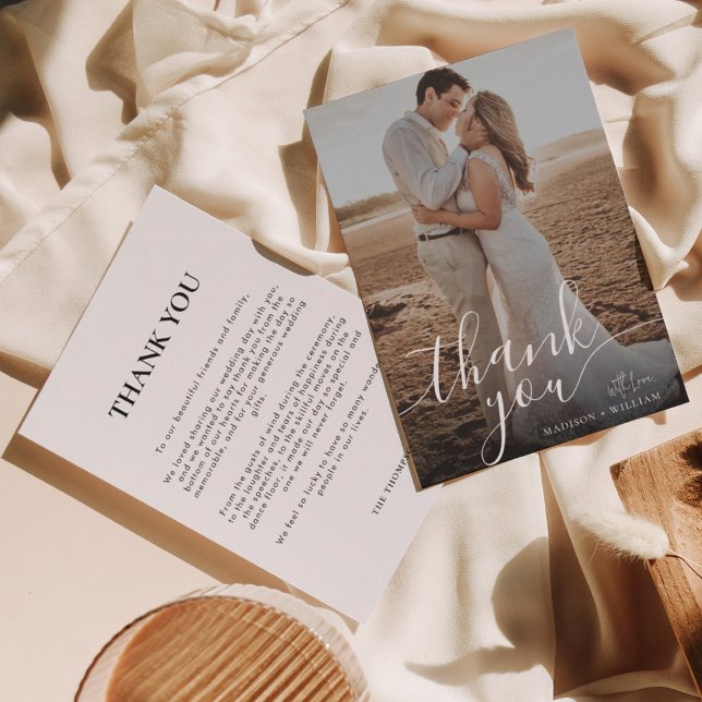 Tarjeta De Agradecimiento Simple guion romántico Foto boda (Subido por el creador)
