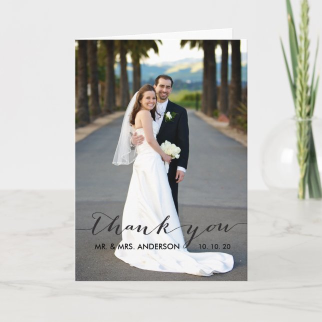 Tarjeta De Agradecimiento Simple Handwriting Wedding Thank You Card (Anverso)