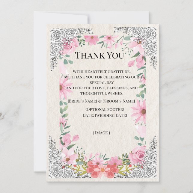 Tarjeta De Agradecimiento Simple Indian Wedding Thank You Card | Elegant  (Anverso)
