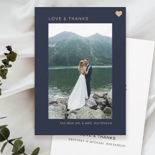Tarjeta De Agradecimiento Simple Love and Gracias Heart Photo Navy