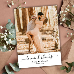 Tarjeta De Agradecimiento Simple Love and Gracias Script Heart Photo Boda