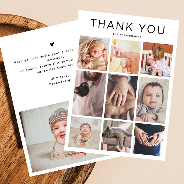 Tarjeta De Agradecimiento Simple Minimalist 10 Photo Collage New Baby  (Subido por el creador)