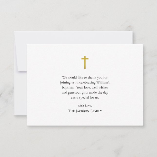 Tarjeta De Agradecimiento Simple, Minimalist Roman Catholic Baptism (Anverso)