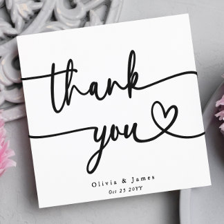 Tarjeta De Agradecimiento Simple Minimalista Gracias Script Heart Boda