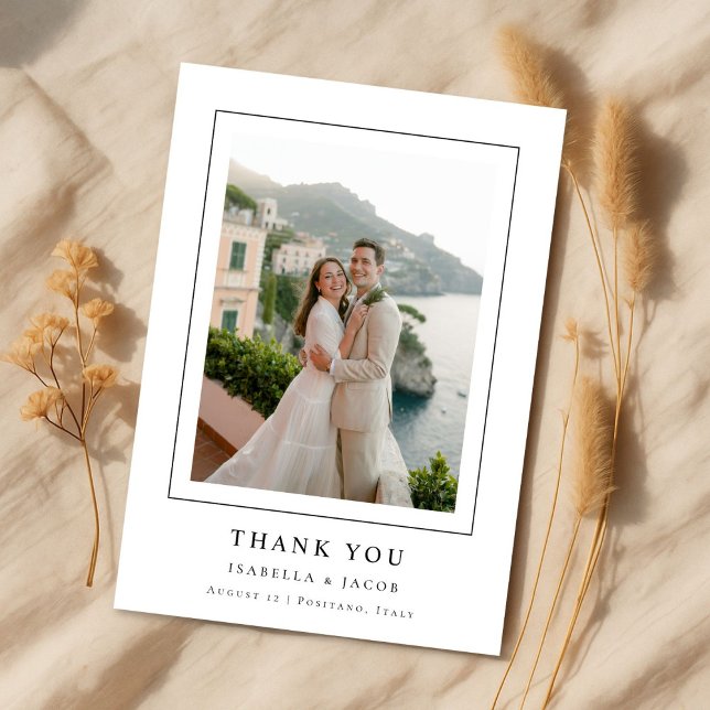 Tarjeta De Agradecimiento Simple Modern Elegant Destination Wedding Photo (Subido por el creador)