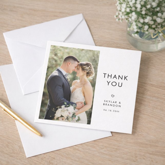 Tarjeta De Agradecimiento Simple Modern Elegant Rustic Wedding Photo Square  (Subido por el creador)