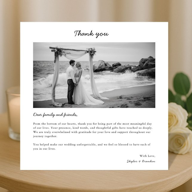Tarjeta De Agradecimiento Simple Modern Handwritten Wedding Photo Square (Subido por el creador)