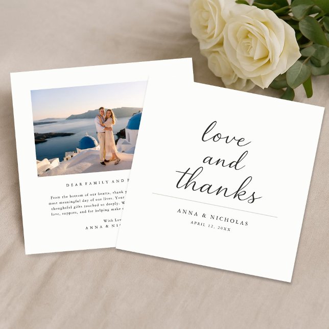 Tarjeta De Agradecimiento Simple Modern Love & Thanks Photo Wedding Square (Subido por el creador)