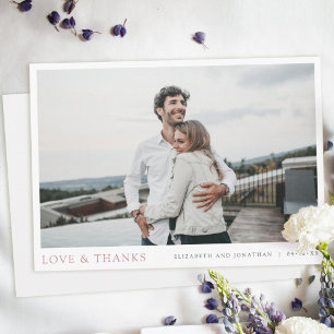 Tarjeta De Agradecimiento Simple Modern Photo Rose Gold Wedding