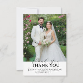 Tarjeta De Agradecimiento Simple Modern Photo Wedding Thank You Card W Note