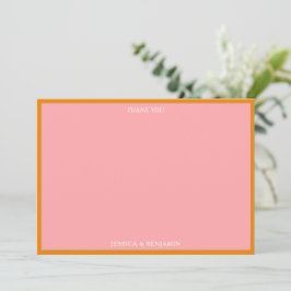 Tarjeta De Agradecimiento Simple Modern Pink and Orange Bridal Shower