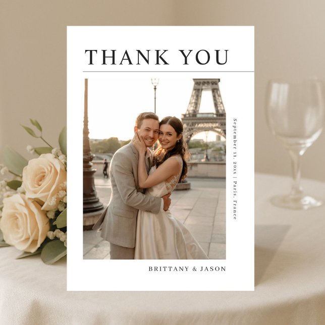 Tarjeta De Agradecimiento Simple Modern Romantic Destination Photo Wedding (Subido por el creador)