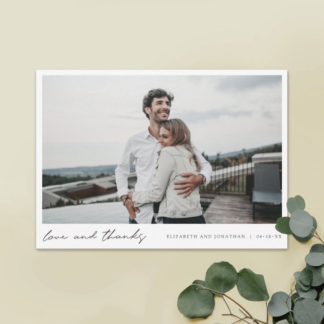 Tarjeta De Agradecimiento Simple Modern Script Photo Love and Thanks Wedding (Subido por el creador)