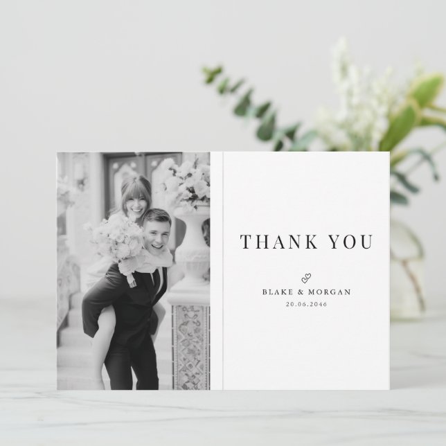 Tarjeta De Agradecimiento Simple Modern Typography Black and White Wedding (Anverso de pie)