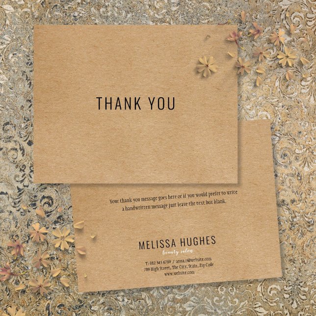Tarjeta de agradecimiento simple moderna rústica K (Simple Modern Rustic Kraft Business Thank You Card)