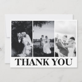 Tarjeta De Agradecimiento Simple Moderno 3Foto Boda en Blanco y Negro