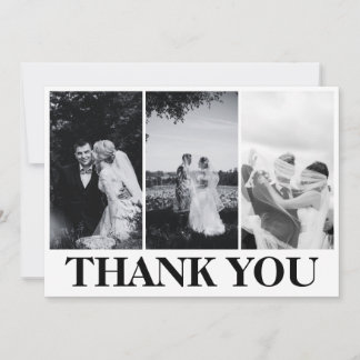 Tarjeta De Agradecimiento Simple Moderno 3Foto Boda en Blanco y Negro
