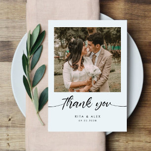 Tarjeta De Agradecimiento Simple Moderno de un Lado Foto Romántico Boda