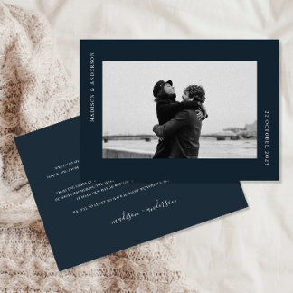 Tarjeta De Agradecimiento Simple Moderno Foto Romántica de Boda Azul Marino