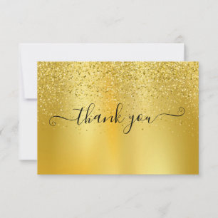 Tarjeta De Agradecimiento Simple Moderno Guión Elegante Dorado Brillante