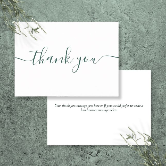 Tarjeta De Agradecimiento Simple Moderno Verde Esmeralda Script Burgundy (Simple Modern Emerald Green Burgundy Script Thank You Card)