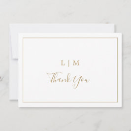 Tarjeta De Agradecimiento Simple Monograma Dorado Antiguo Elegante Boda