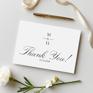 Tarjeta De Agradecimiento Simple Monograma Minimalista Escritura Boda 