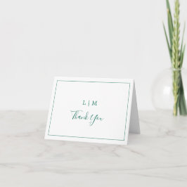 Tarjeta De Agradecimiento Simple Monograma Verde Esmeralda Elegante Boda