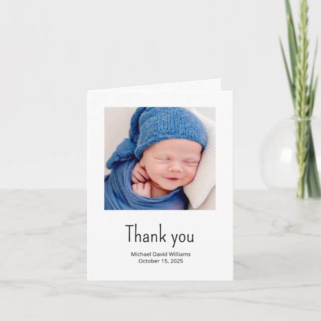 Tarjeta De Agradecimiento Simple Nautical Sailboat Baby Boy Photo Shower (Anverso)