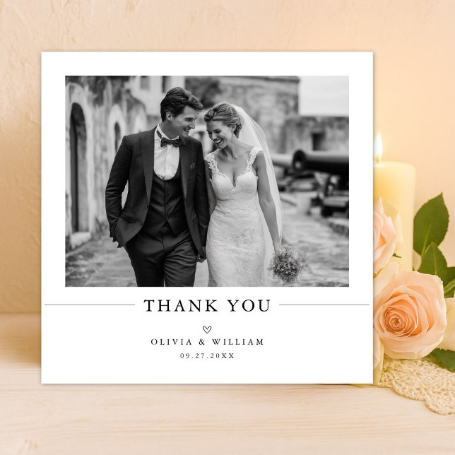Tarjeta De Agradecimiento Simple Old Money Elegant Photo Wedding Square (Subido por el creador)