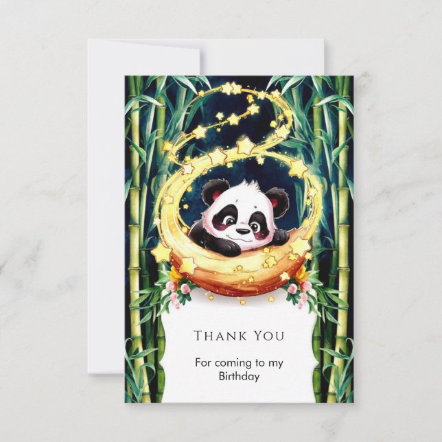 Tarjeta De Agradecimiento Simple Panda Mágico Cumpleaños con Acuarela (Anverso)