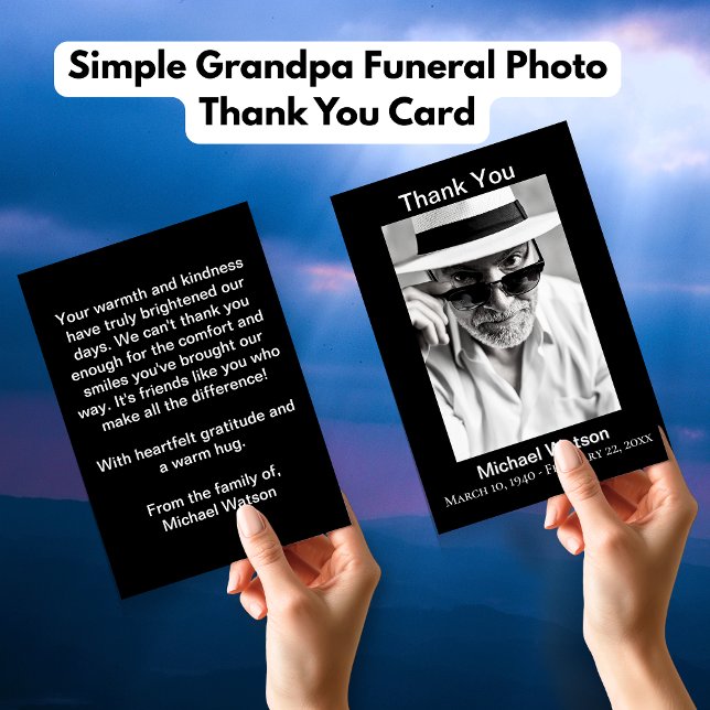 Tarjeta de agradecimiento simple para el funeral d (Simple Grandpa Funeral Photo Thank You Cards)