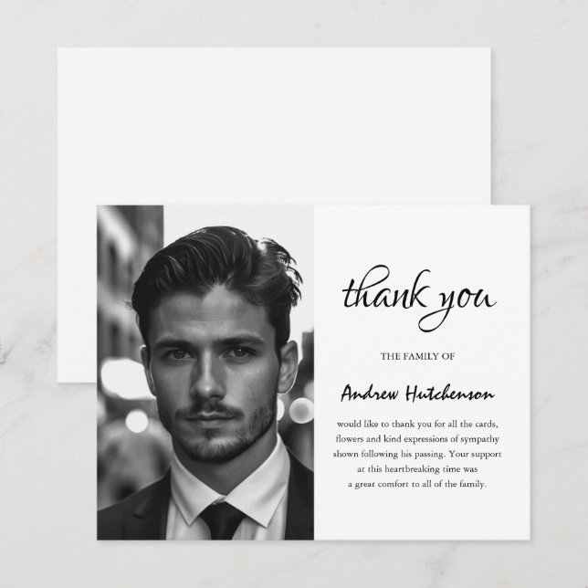 Tarjeta de agradecimiento simple para funeral con  (Anverso / Reverso)
