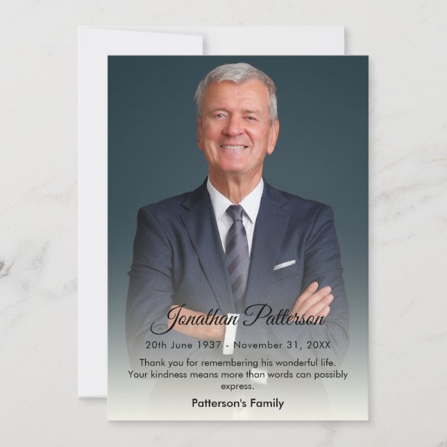 Tarjeta de agradecimiento simple para funerales |  (Anverso)