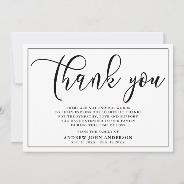 Tarjeta de agradecimiento simple para funerales bl (Anverso)