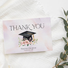 Tarjeta De Agradecimiento Simple Pastel Graduate Cap Flowers Graduation