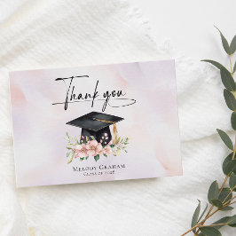 Tarjeta De Agradecimiento Simple Pastel Graduate Cap Flowers Graduation