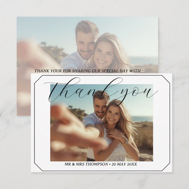 Tarjeta De Agradecimiento Simple Photo Wedding Thank you Card Modern Couple  (Anverso / Reverso)