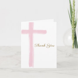 Tarjeta De Agradecimiento Simple Pink Cross First Holy Communion Folded 