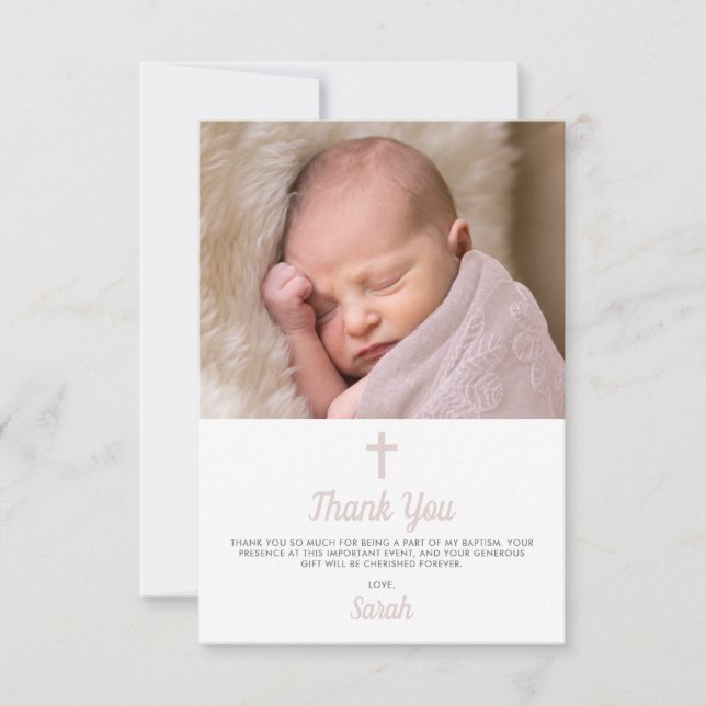 Tarjeta De Agradecimiento Simple Pink Girl Baptism Christening Photo (Anverso)