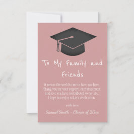 Tarjeta De Agradecimiento Simple Pink Handwriting Cap Tassel Graduation  