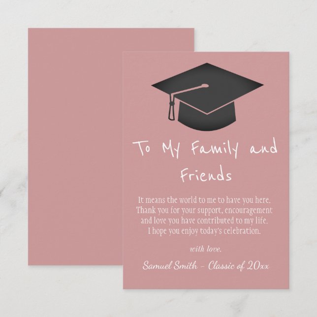 Tarjeta De Agradecimiento Simple Pink Handwriting Cap Tassel Graduation   (Anverso / Reverso)