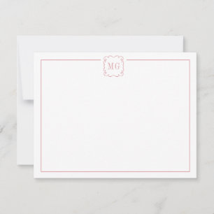 Tarjeta De Agradecimiento Simple rosa y blanco monogramado plano