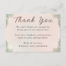 Tarjeta De Agradecimiento Simple Rustic Watercolor Peach and Green Wedding
