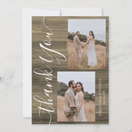 Tarjeta De Agradecimiento Simple Rustic Wood Elegant Script 5 fotos boda