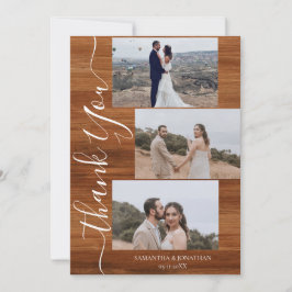 Tarjeta De Agradecimiento Simple Rustic Wood Elegant Script 6 boda de fotos