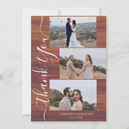 Tarjeta De Agradecimiento Simple Rustic Wood Elegant Script 6 boda de fotos