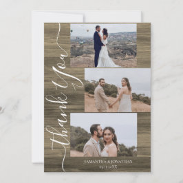Tarjeta De Agradecimiento Simple Rustic Wood Elegant Script 6 boda de fotos