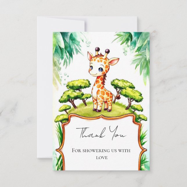 Tarjeta De Agradecimiento Simple Safari Giraffe Baby Shower (Anverso)